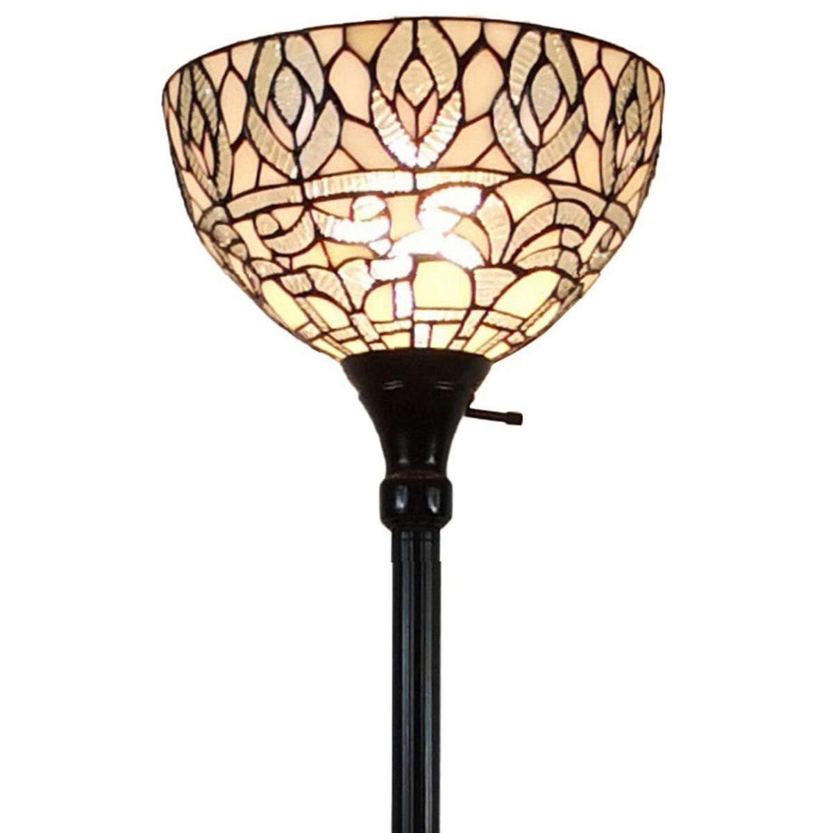 62" Brown Traditional Shaped Floor Lamp With White Peacock Feather Stained Glass Dome Shade-5