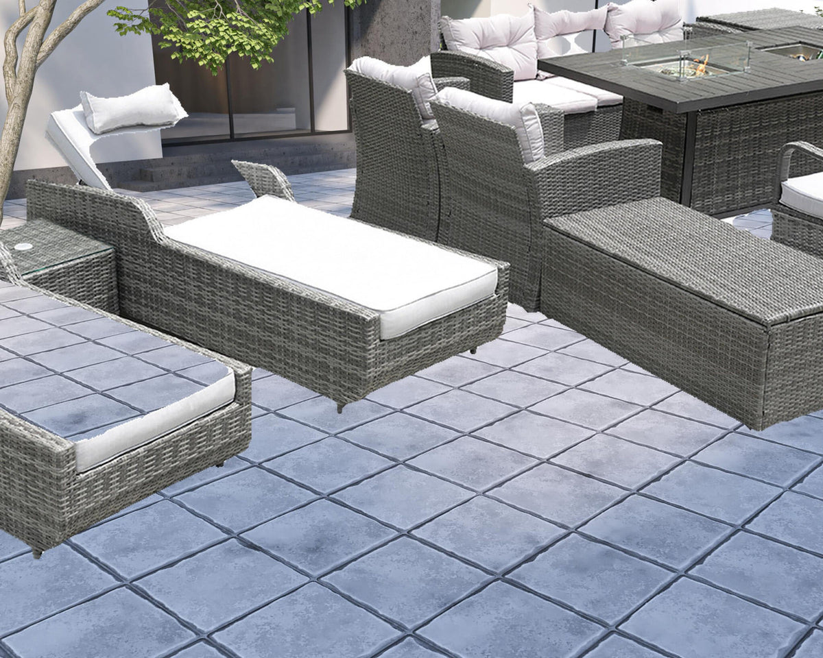 Twelve Piece Outdoor Gray Wicker Multiple Chairs Seating Group Fire Pit Included with White Cushions-1