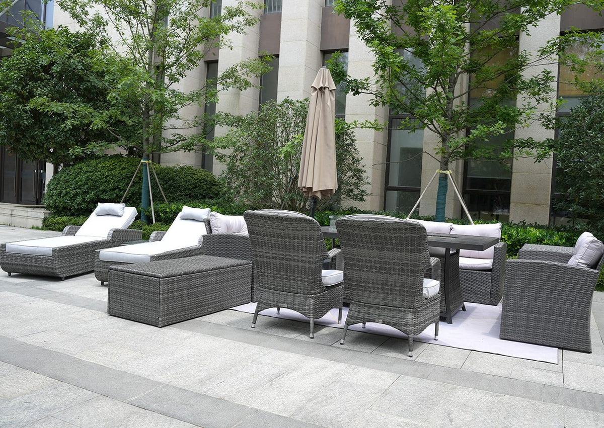 Twelve Piece Outdoor Gray Wicker Multiple Chairs Seating Group Fire Pit Included with White Cushions-4