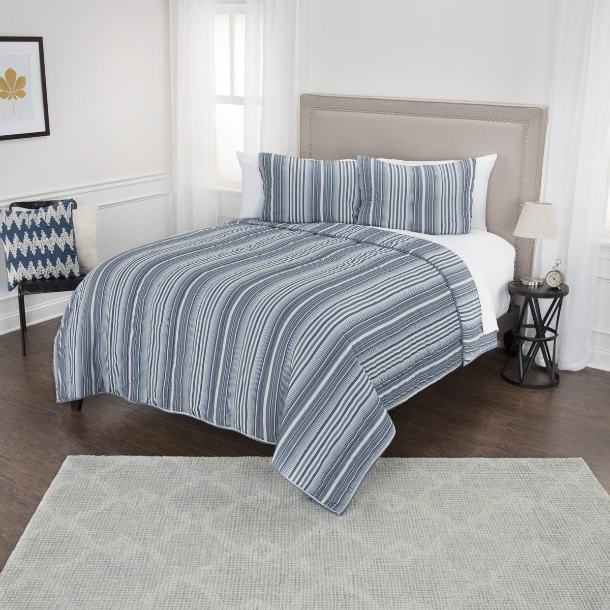 Multi Blues King 100% Cotton 300 Thread Count Machine Washable Down Alternative Comforter-1