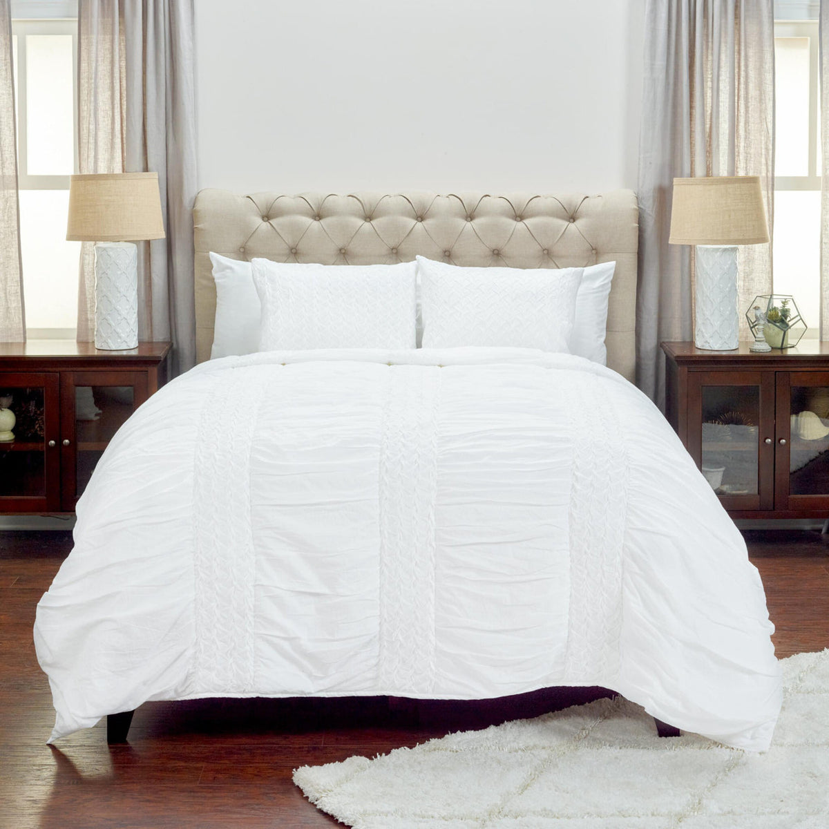 White Twin 100% Cotton 300 Thread Count Machine Washable Down Alternative Comforter-0