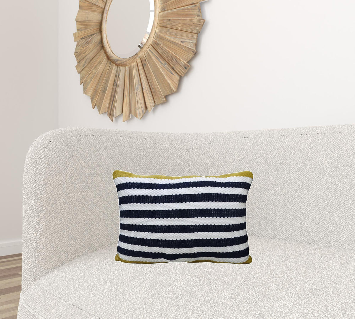 14" X 20" Black And Yellow Zippered Striped Indoor Outdoor Throw Pillow-0
