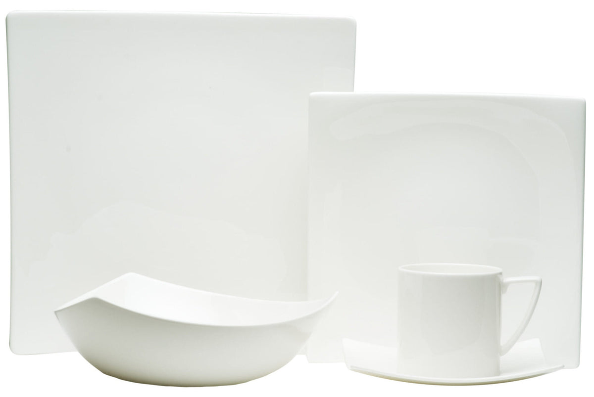 White Five Piece Square Bone China Dinnerware Set-6