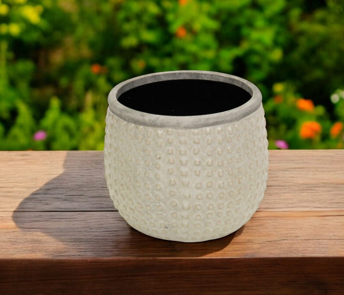 6" Beige Dot Ceramic Indoor Outdoor Round Pot Planter-0