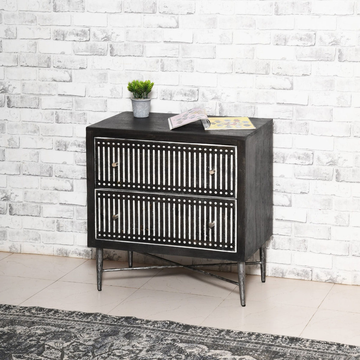 28" Antique Brown Two Drawer Nightstand-2