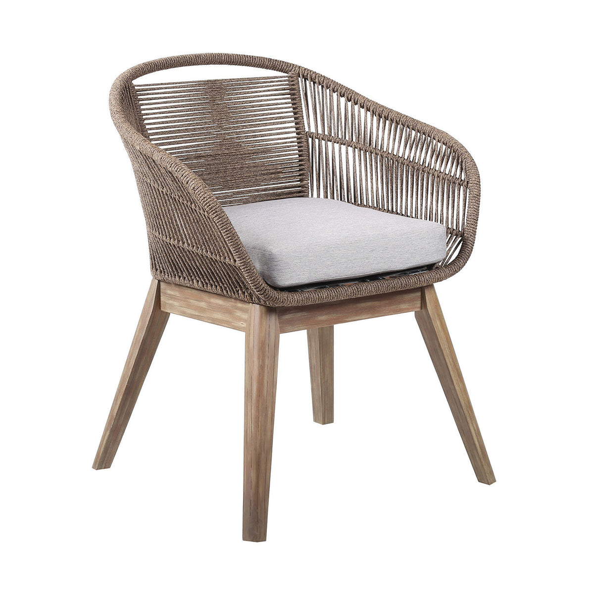 27" Gray and Natural Wood Solid Wood Outdoor Dining Chair with Gray Cushion-6