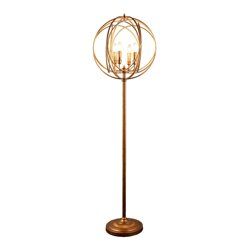 64" Gold Four Light  Floor Lamp With Modern Gold Geometric Globe Shade-0