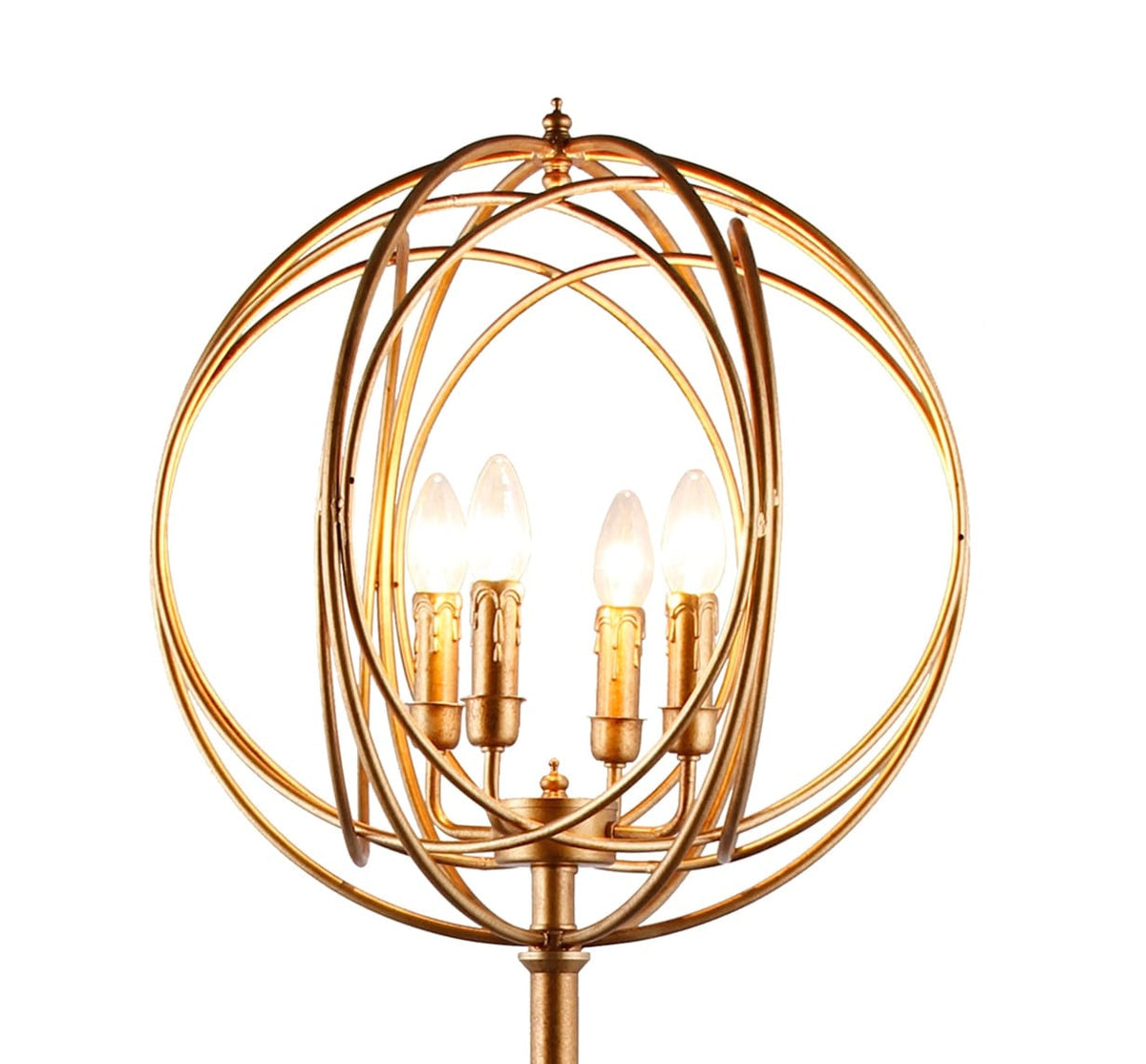 64" Gold Four Light  Floor Lamp With Modern Gold Geometric Globe Shade-1