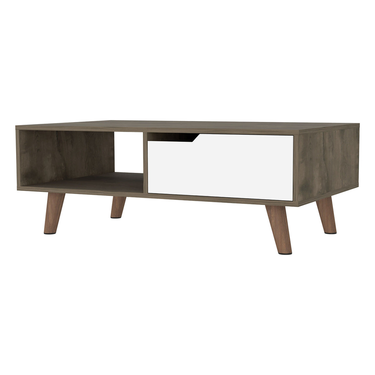 40" Natural And Dark Brown And White Wood Rectangular Coffee Table With Shelf-0
