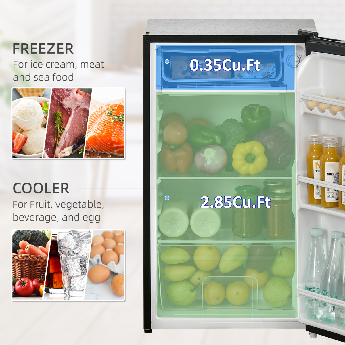 91L Freestanding Under Counter Fridge with Chiller Box Reversible Door