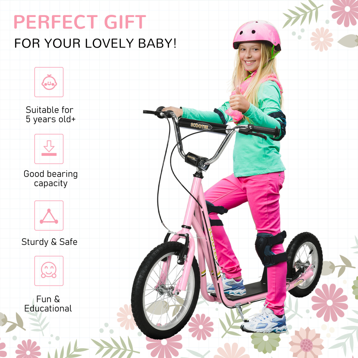 Teen Scooter Adjustable Height Dual Brakes Rubber Wheels Kickstand
