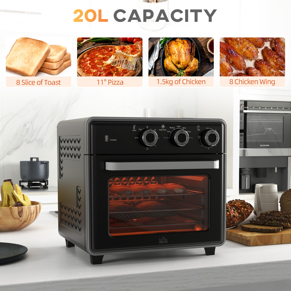 Air Fryer Oven 20L Mini Oven Countertop Convection Oven 1400W Black