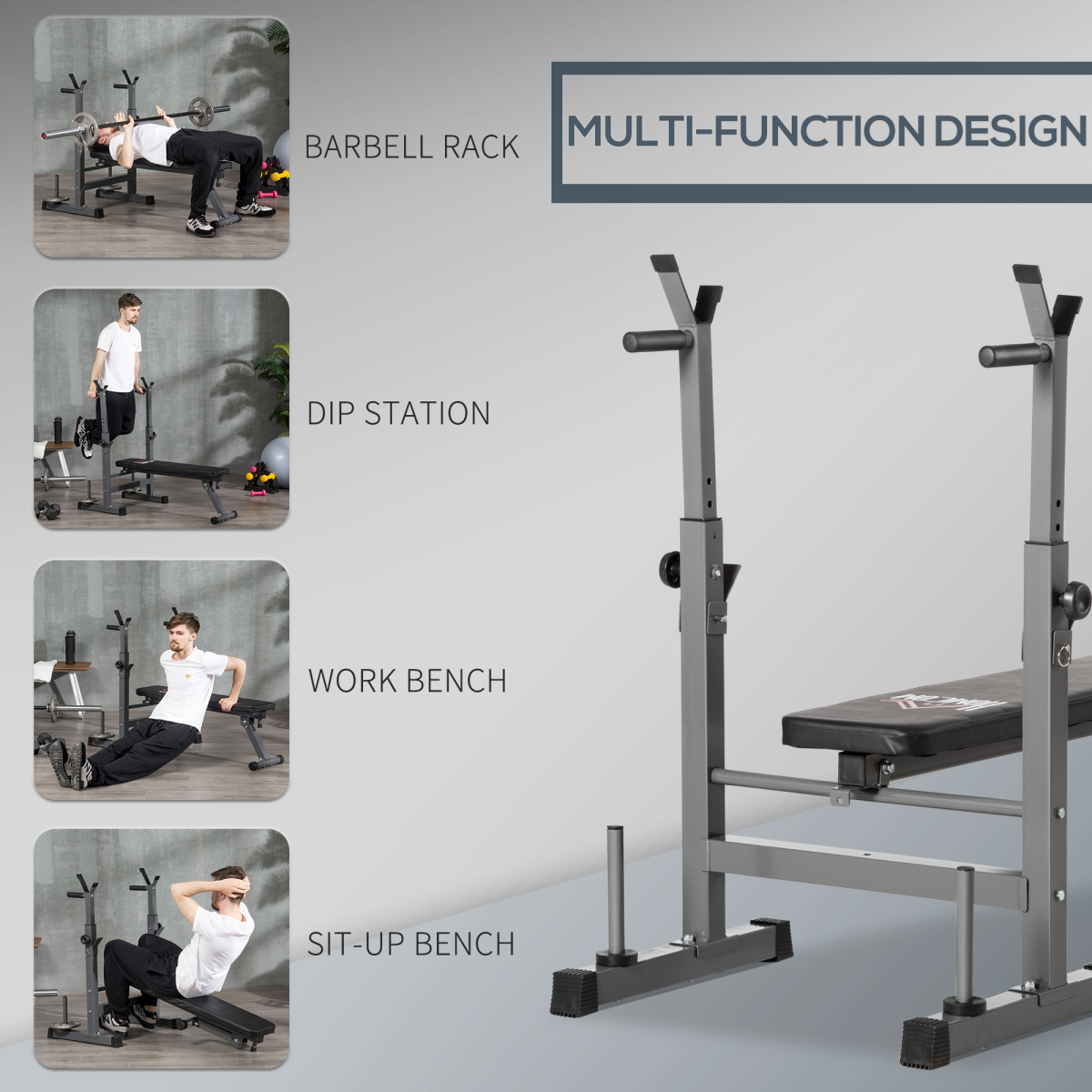Adjustable Weight Bench Foldable with Barbell Rack and Dip Station