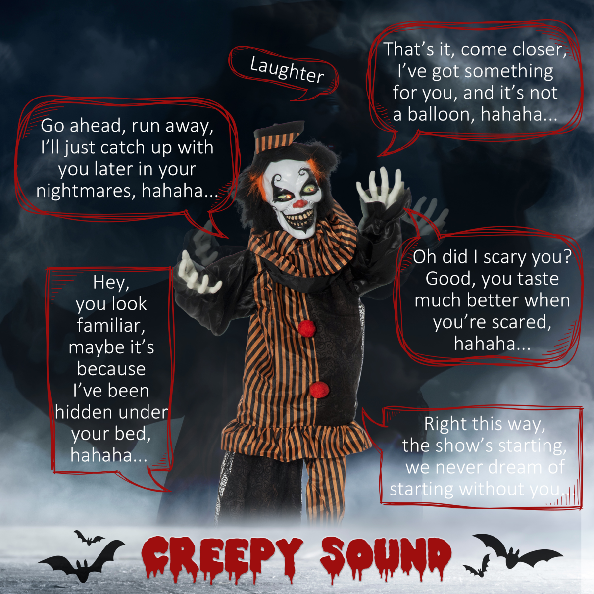67 Inch Life Size Outdoor Halloween Talking Circus Clown Light Up Eyes
