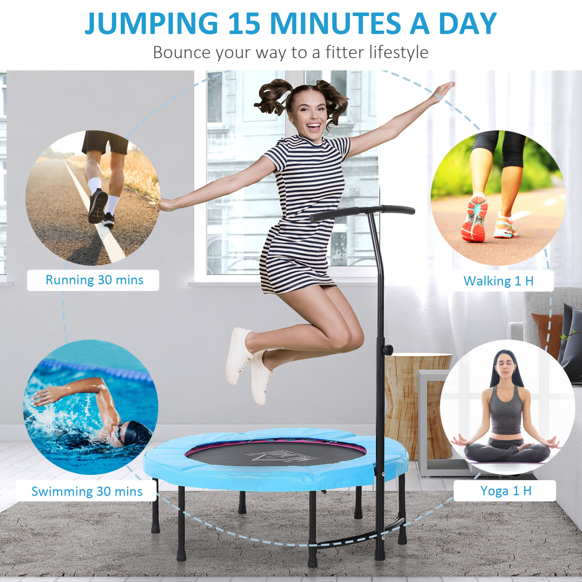 40'' Kids Mini Trampoline, Adult Rebounder Jumper with Handle Fitness