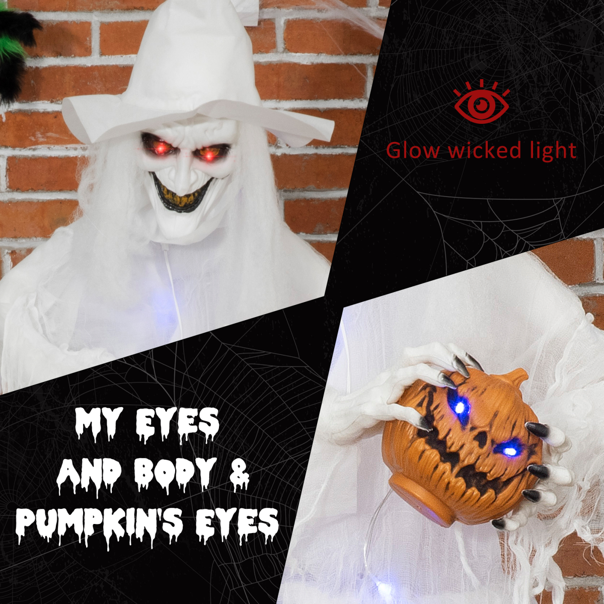 72 Inch Halloween White Witch Holding Pumpkin Skeleton Ghost Motion