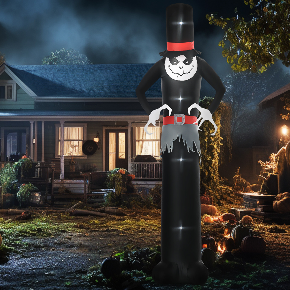 10ft Inflatable Halloween Skinny Ghost Tall Hat Blow-Up Outdoor LED Display