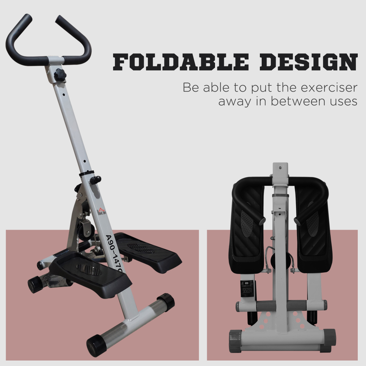 Foldable Stepper Adjustable Step Machine with Handlebar LCD Display, Grey