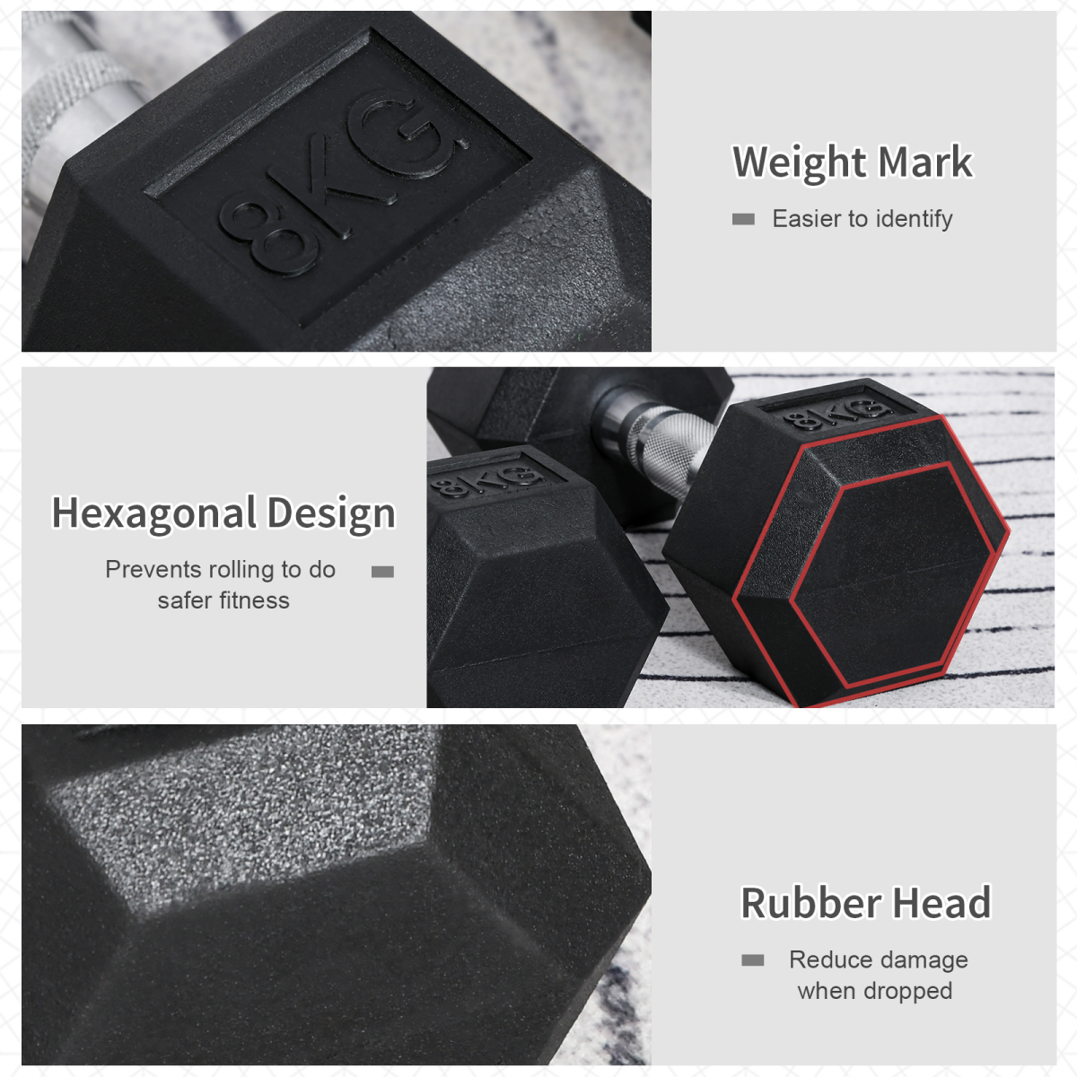 Hexagonal Dumbbells Kit Weight Lifting Exercise for Home Fitness 2x8kg