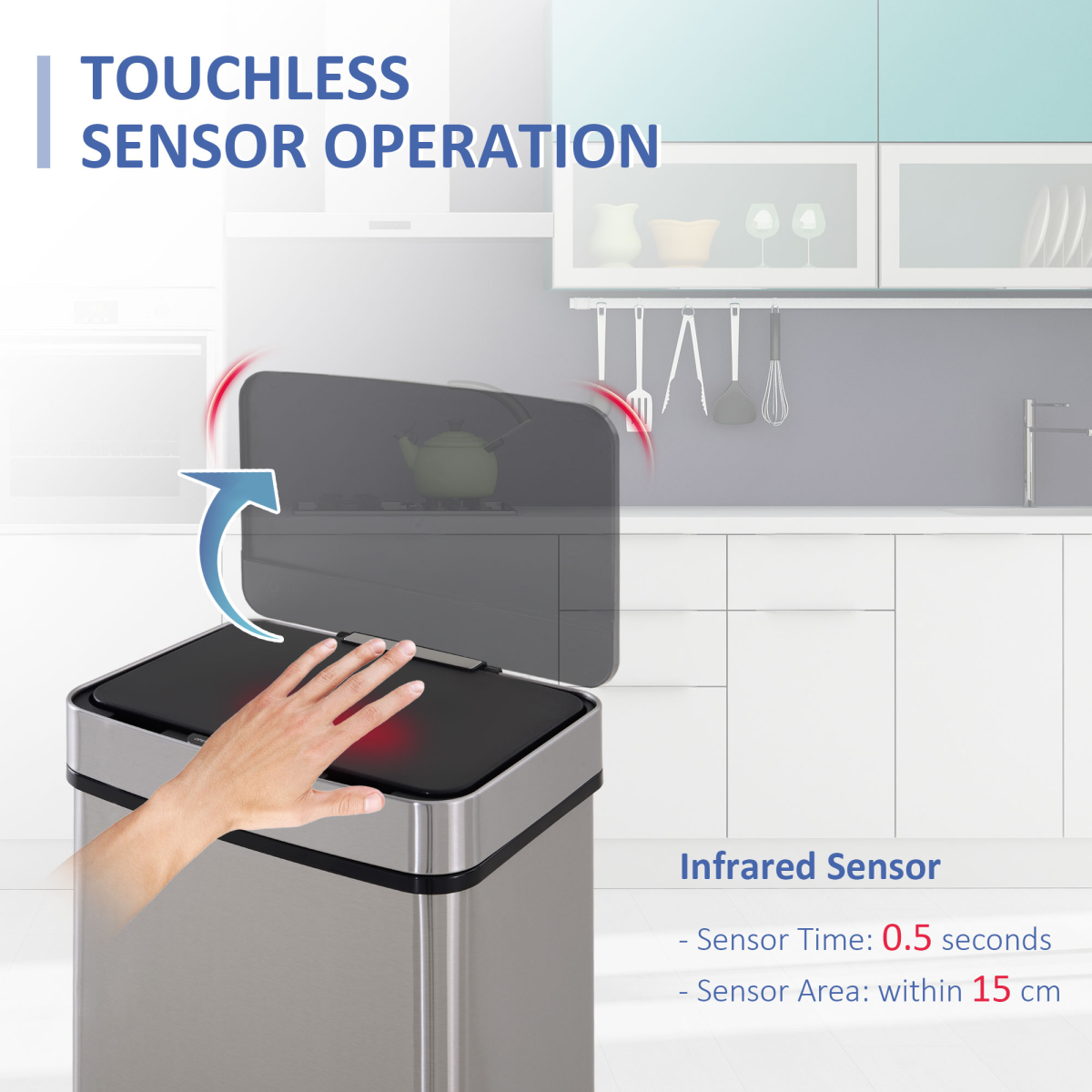 Motion Sensor Rubbish Bin, 3 Compartments Removable Lid Stainless Steel