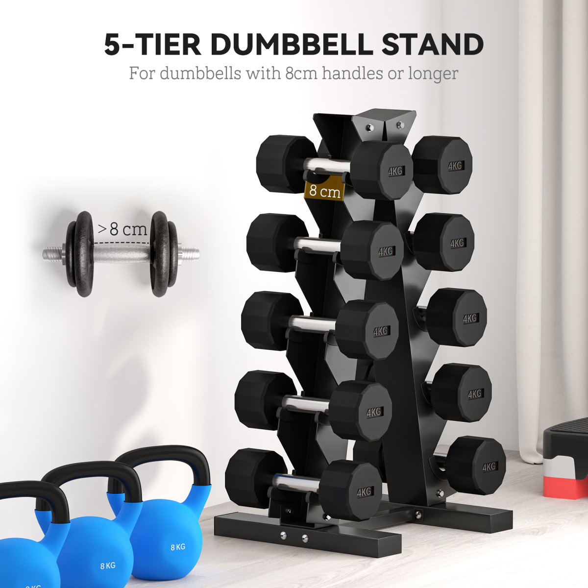 Five-Tier Weight Tree, Steel Dumbbell Rack for Home Gym Exercise