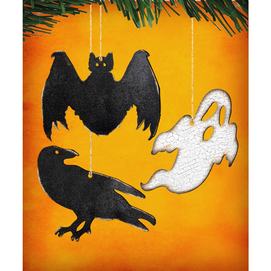 Rustic Halloween Wooden Ornaments Set of 3 - Thanksgiving Halloween Decor - 8100185S3-0