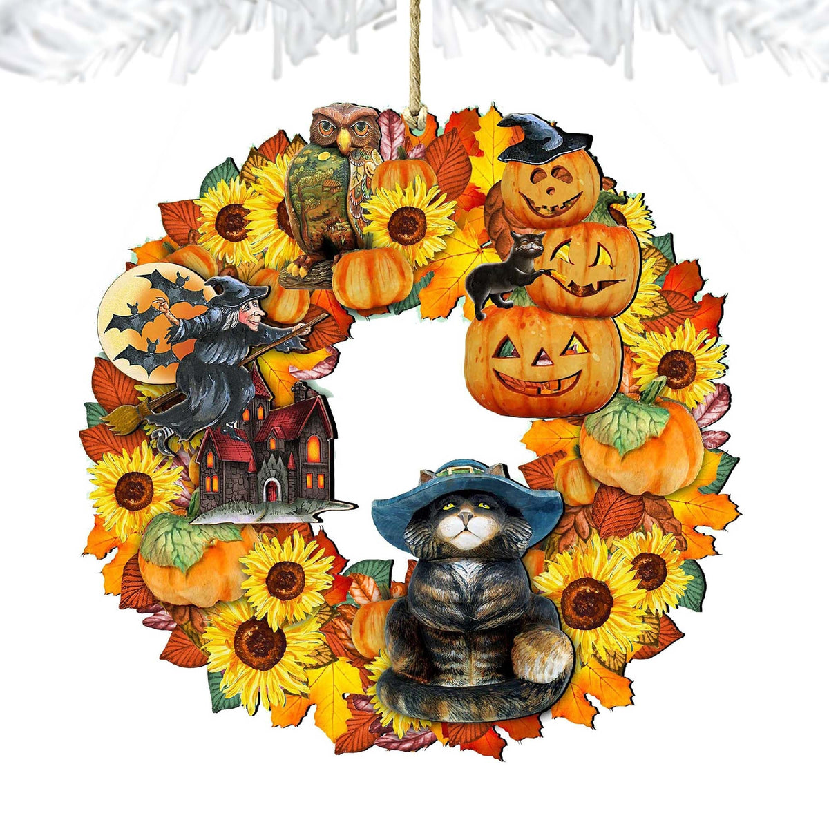 Halloween Wreath Wooden Ornaments by G. DeBrekht - Thanksgiving Halloween Decor - 8185317-4