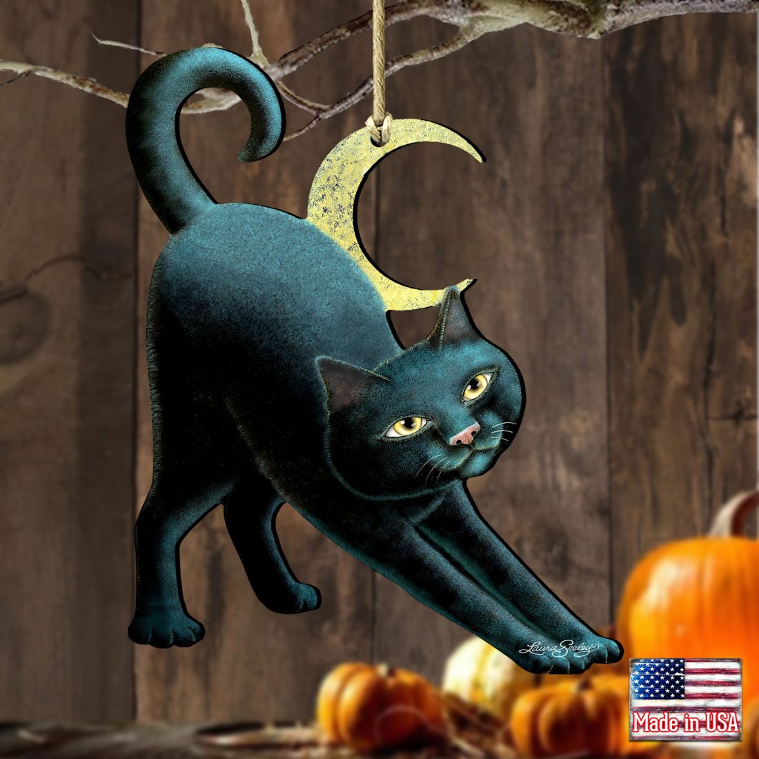 Spooky Halloween Cat Wooden Ornaments by Laura Seeley - Thanksgiving Halloween Decor - 8512054-LS-3