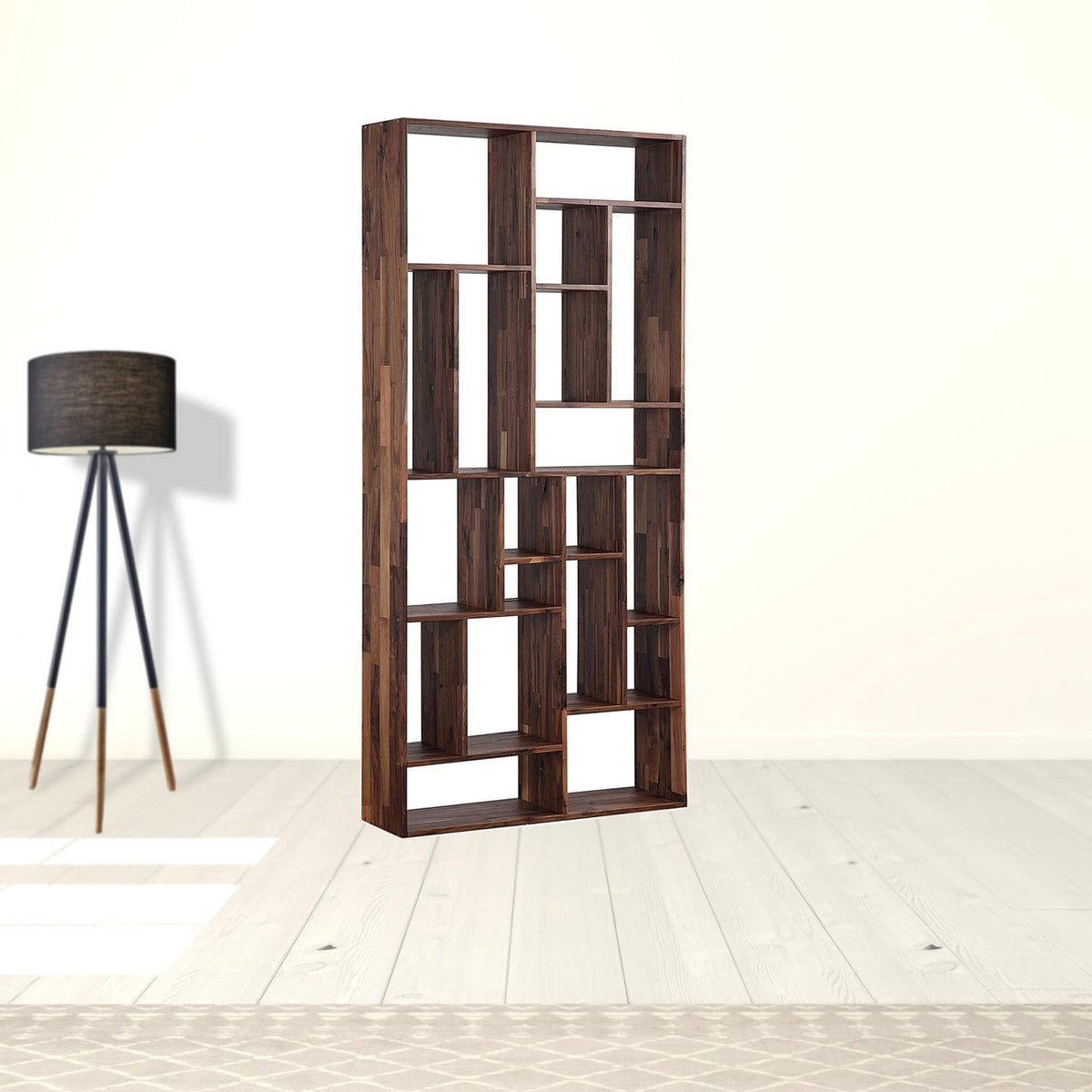 86" Natural and Brown Wood Ten Tier Bookcase-3
