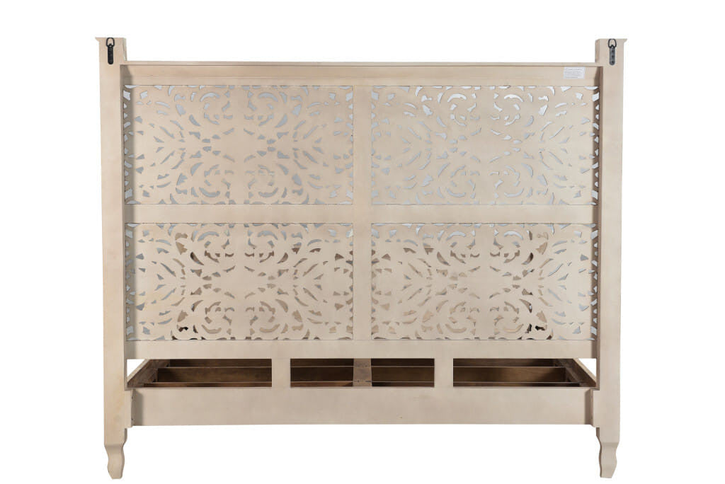 Carved Solid Wood King Gray Bed-2