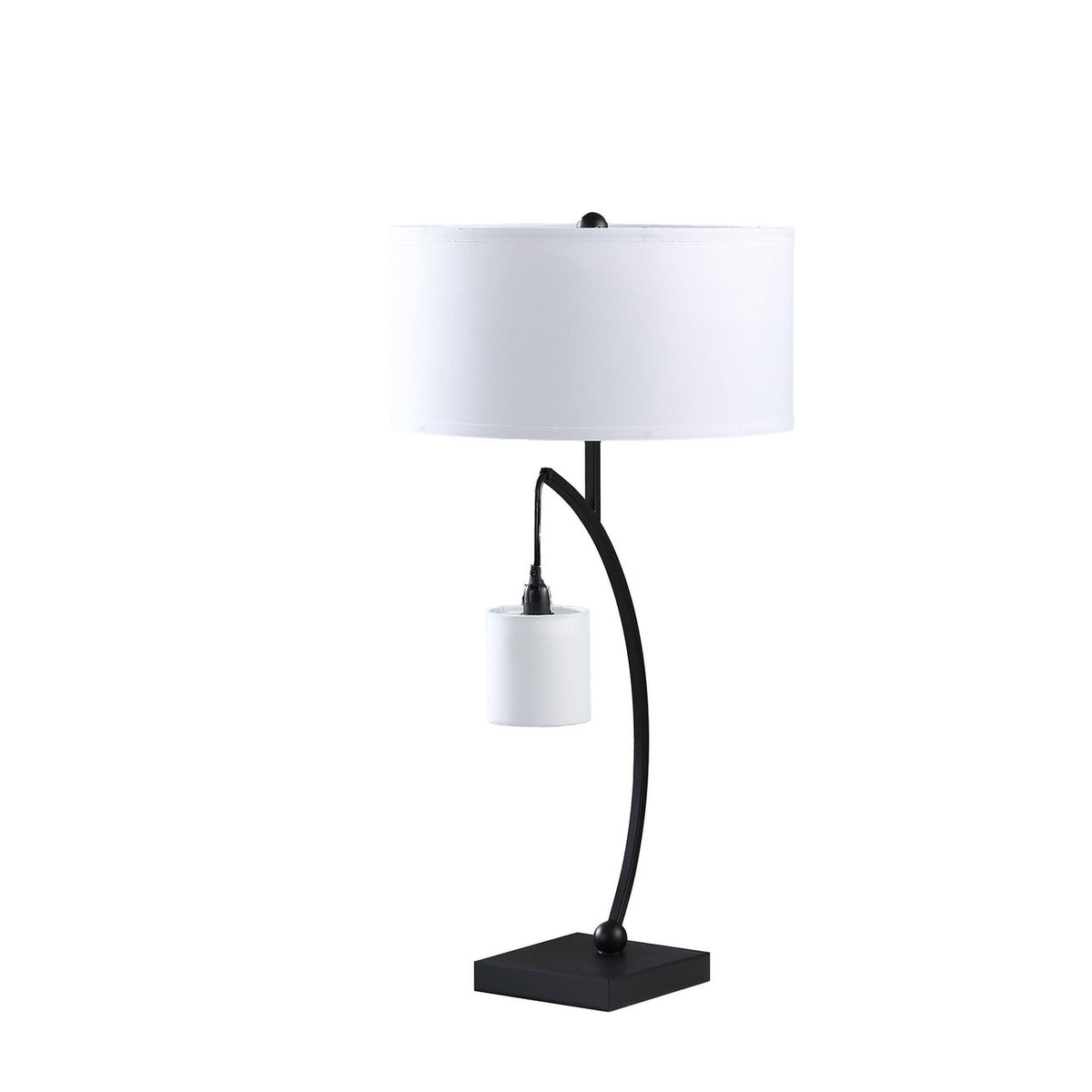 29" Black Metal Two Light Arched Table Lamp With White Drum Shade-3