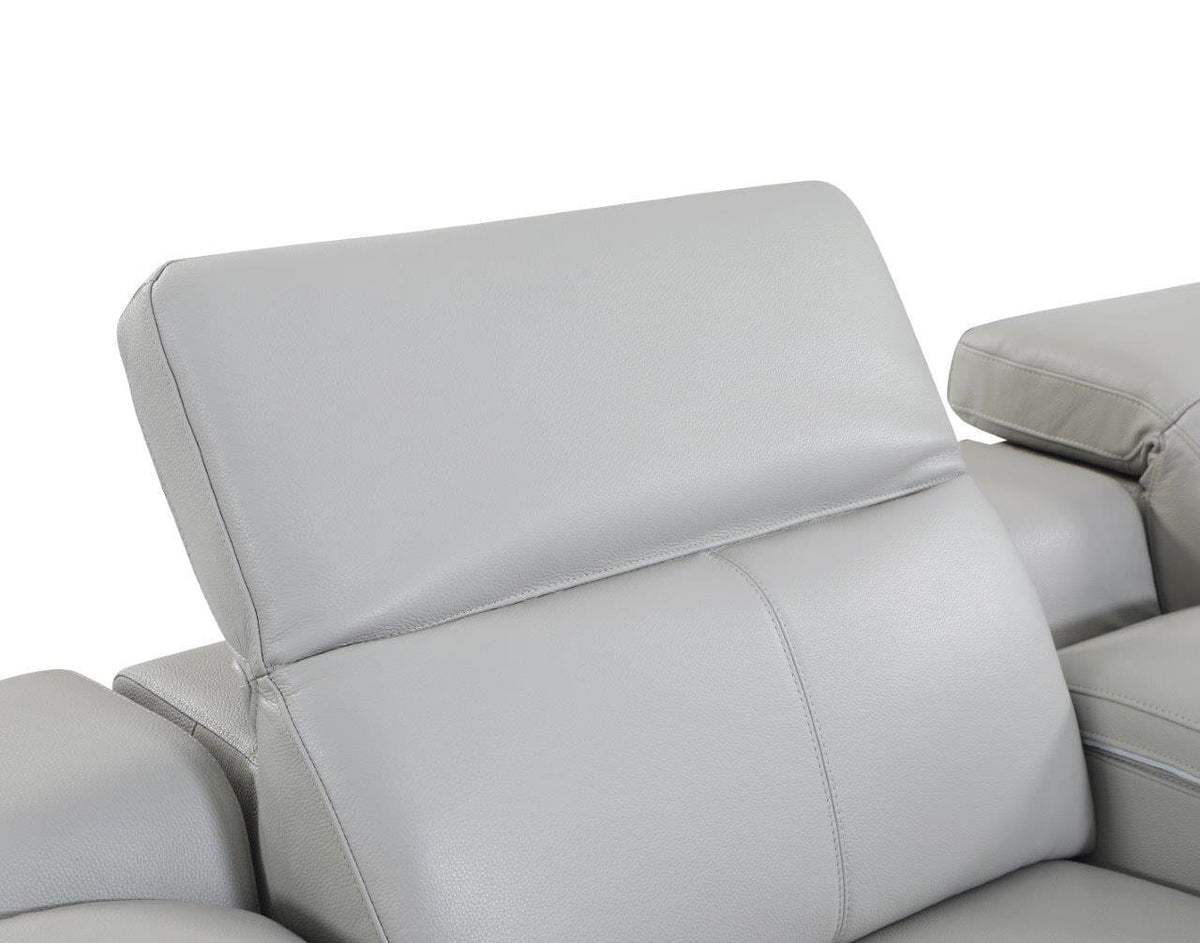 Light Gray Italian Leather Power Reclining U Shaped Five Piece Corner Sectional With Console-0