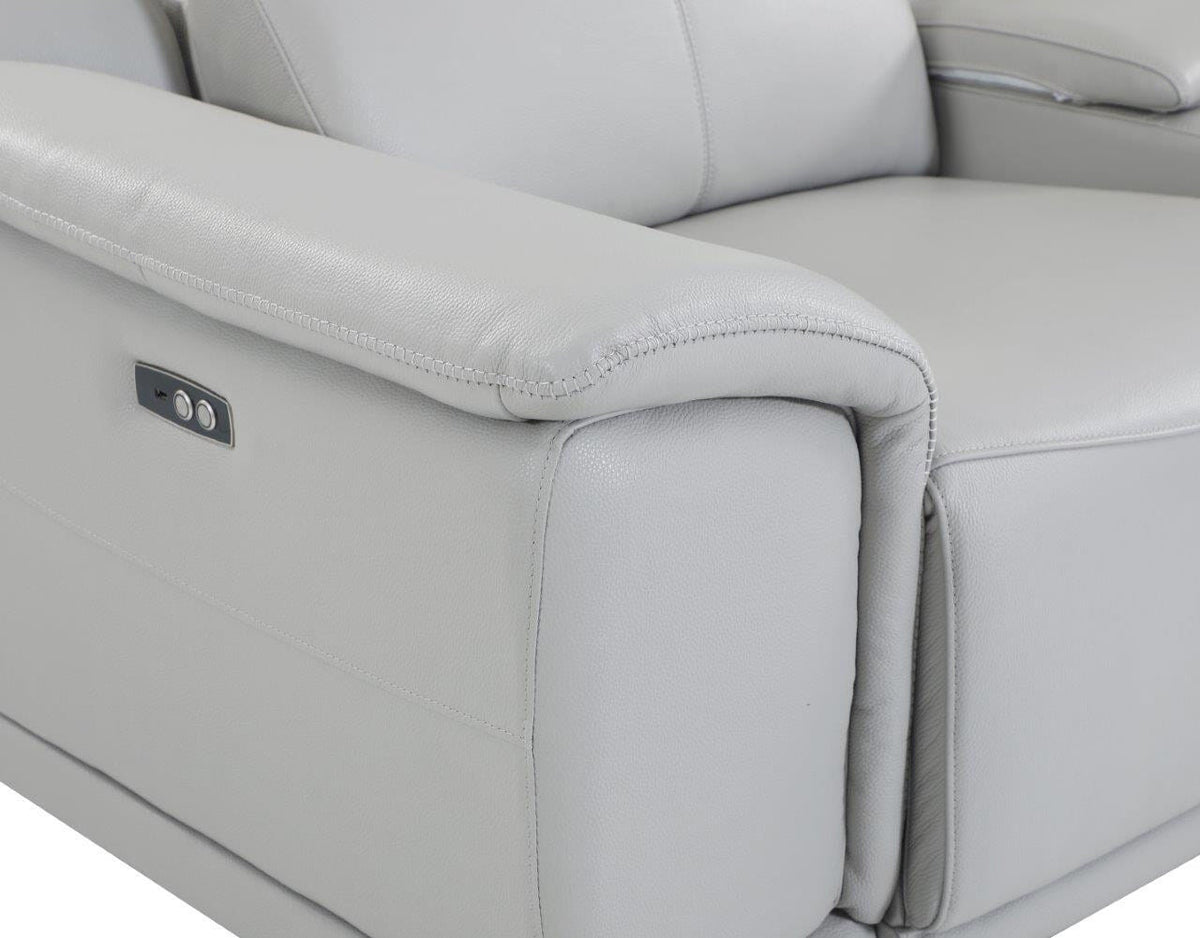 Light Gray Italian Leather Power Reclining U Shaped Five Piece Corner Sectional With Console-1