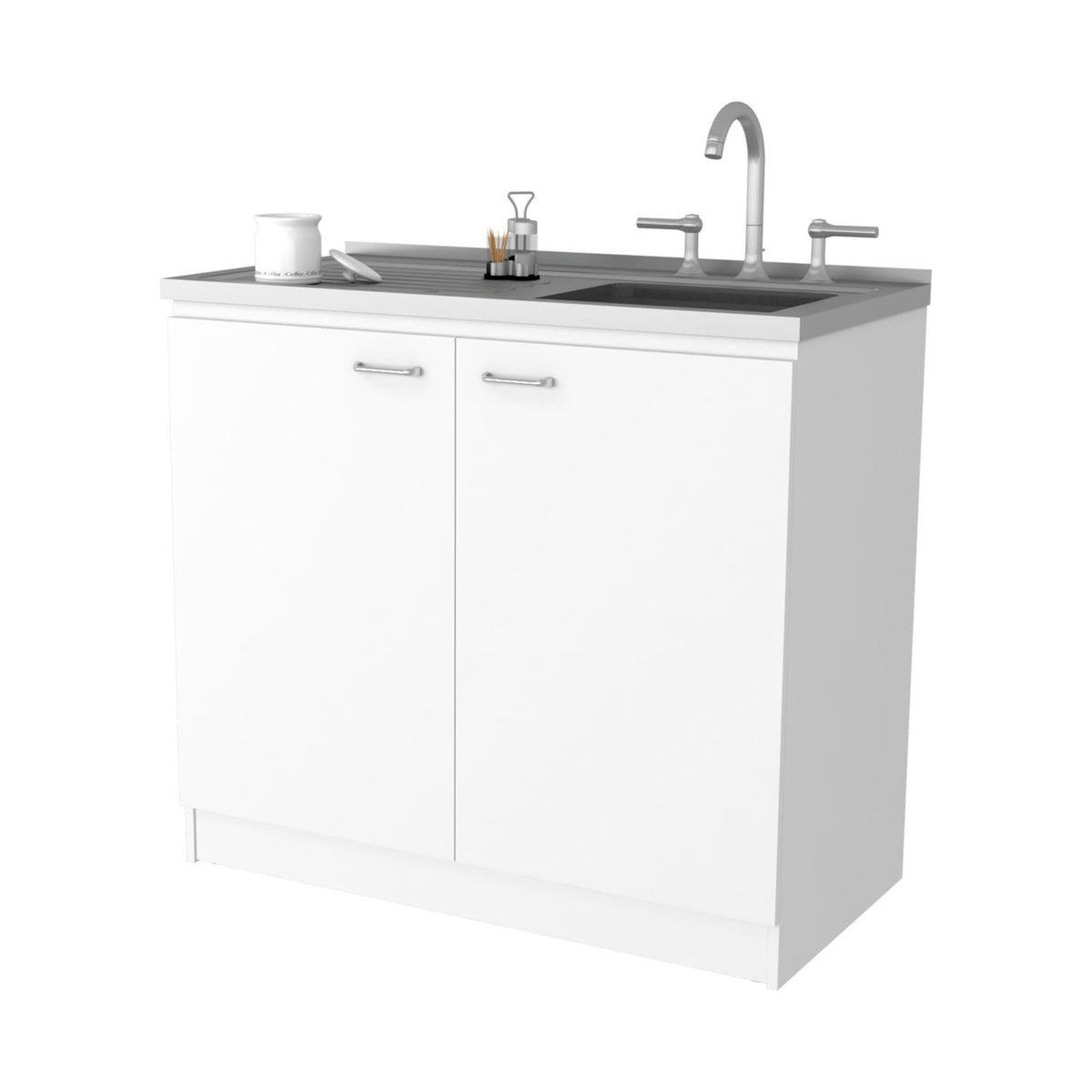 39" White Stainless Steel Accent Cabinet With Two Shelves-1