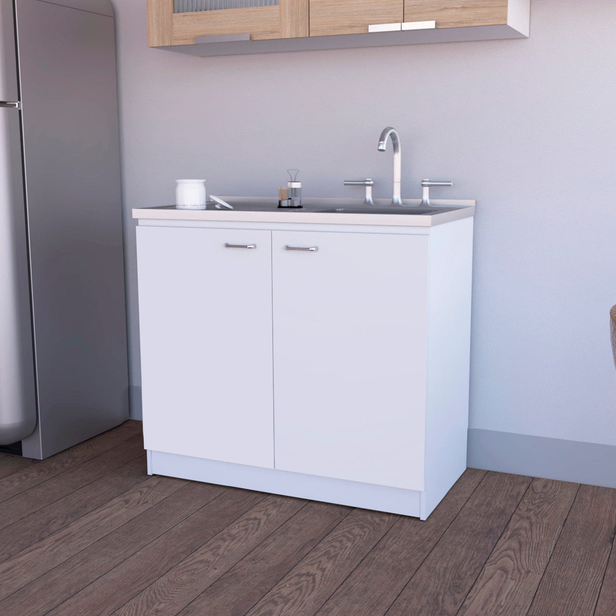 39" White Stainless Steel Accent Cabinet With Two Shelves-2