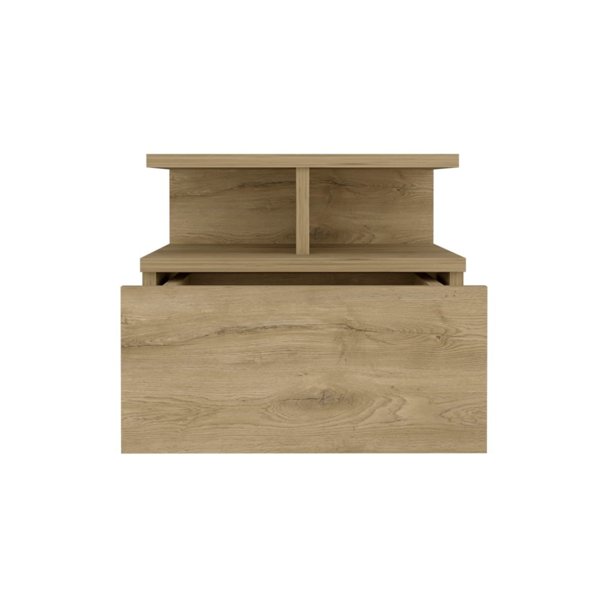 12" Beige One Drawer Faux Wood Floating Nightstand-2