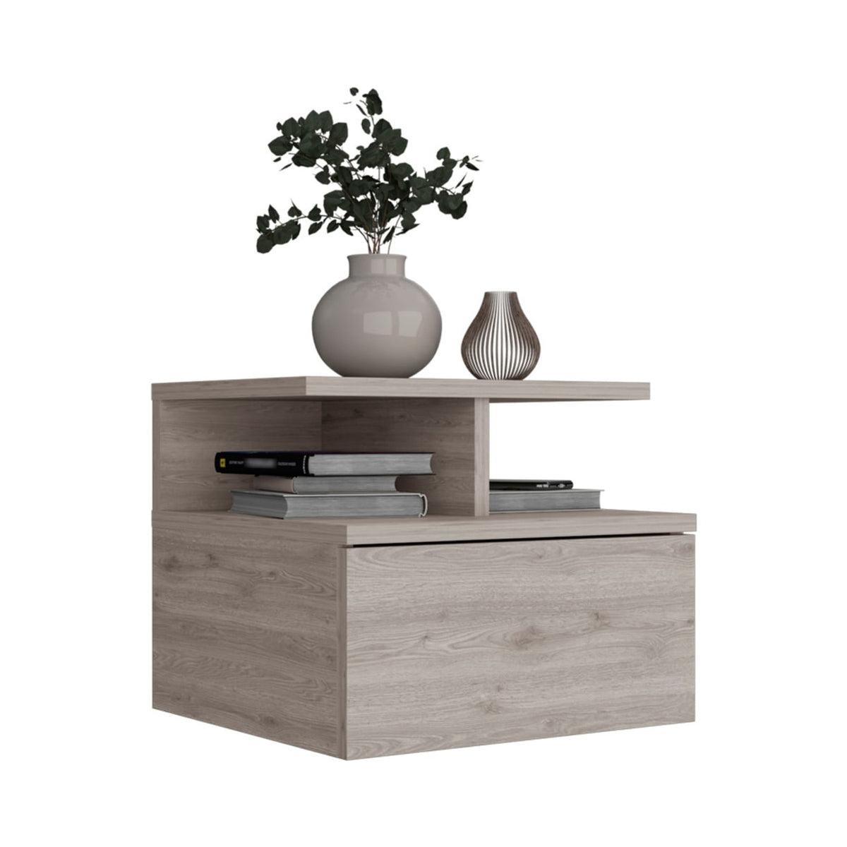 12" Gray One Drawer Faux Wood Floating Nightstand-1