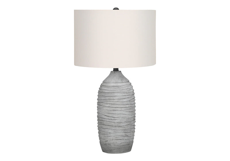 27" Gray Cylinder Table Lamp With Ivory Drum Shade-0