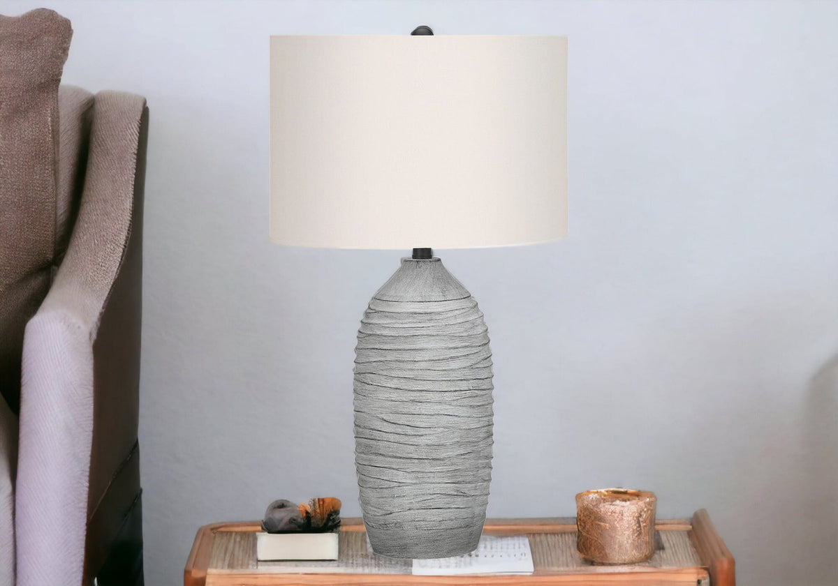 27" Gray Cylinder Table Lamp With Ivory Drum Shade-1