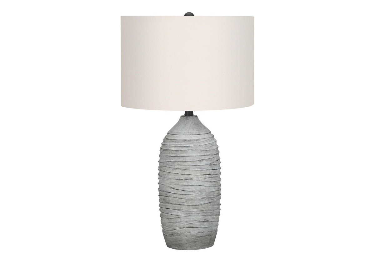 27" Gray Cylinder Table Lamp With Ivory Drum Shade-5