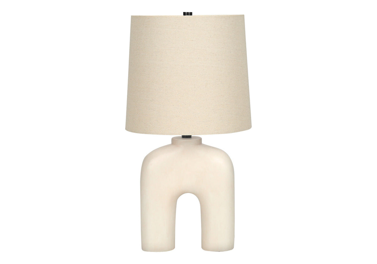 25" Cream Geometric Table Lamp With Beige Empire Shade-3