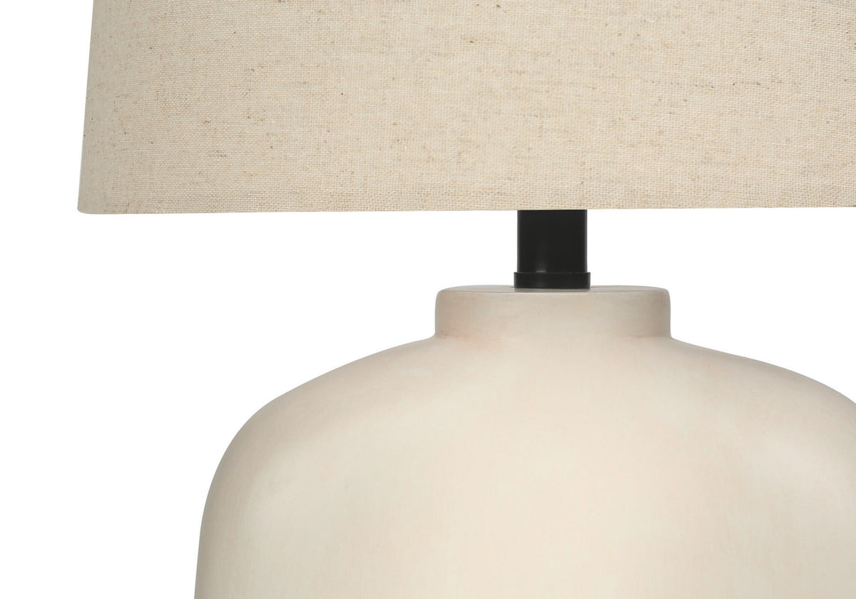 25" Cream Geometric Table Lamp With Beige Empire Shade-1