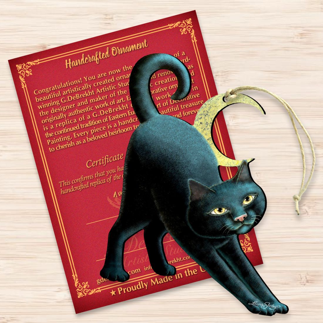 Spooky Halloween Cat Wooden Ornaments by Laura Seeley - Thanksgiving Halloween Decor - 8512054-LS-4