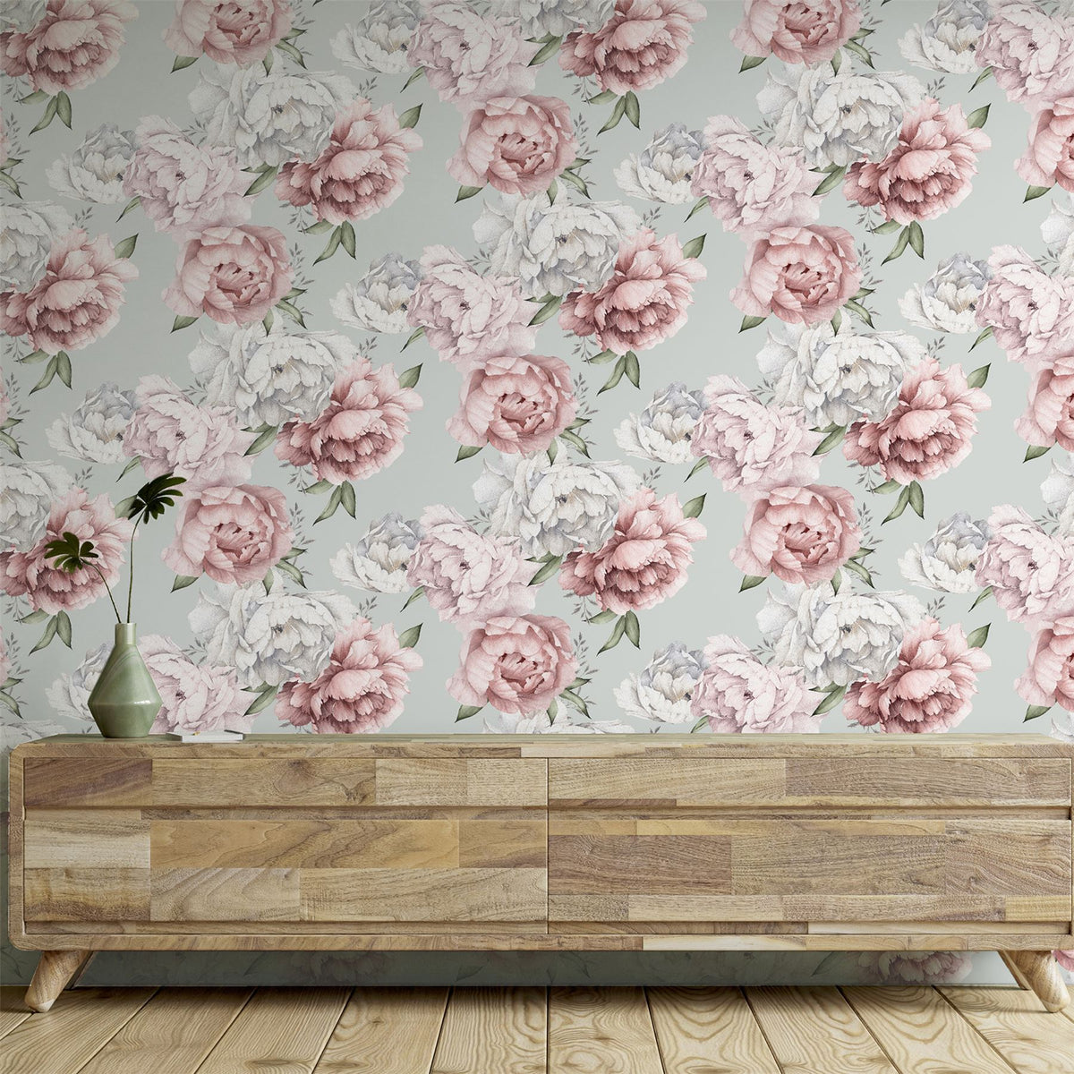 Mixed Peonies Mint Wallpaper image 5