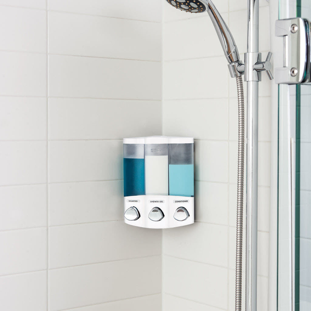 White Heavy Duty Plastic Three Chamber Wall Mount Soap Dispenser