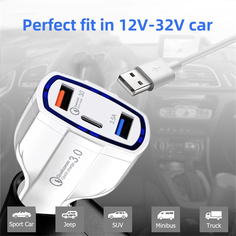 Car Charger White 48W, Dual USB and USB C PD Fast Charger for Phones and Tablets image 1