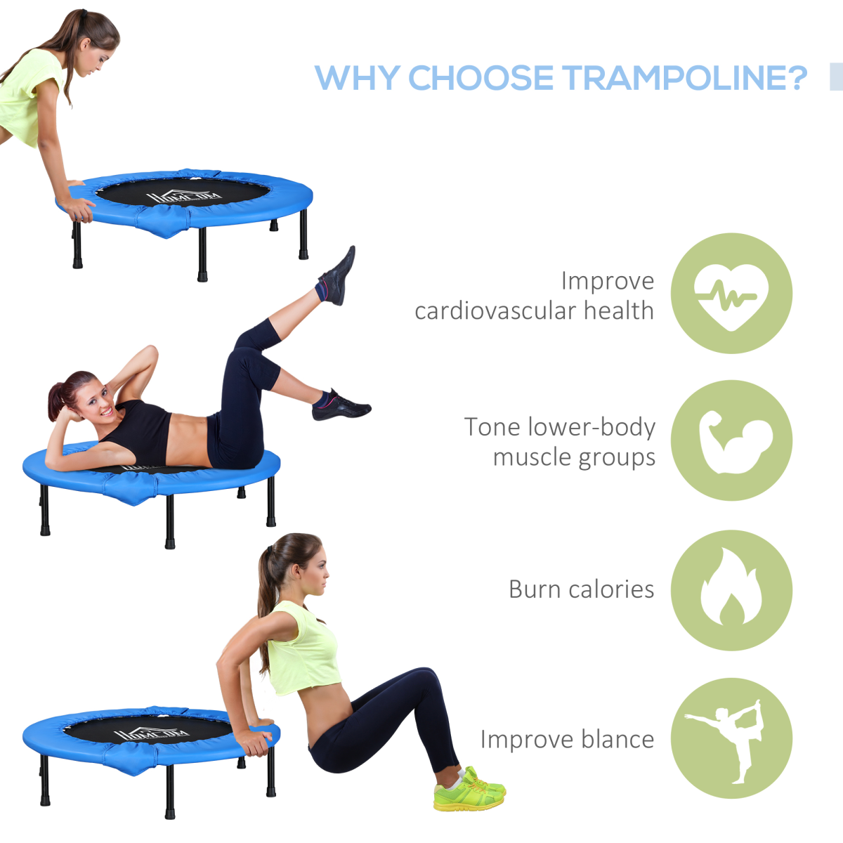 96 cm Foldable Mini Fitness Trampoline Exercise Rebounder Jumper, Blue