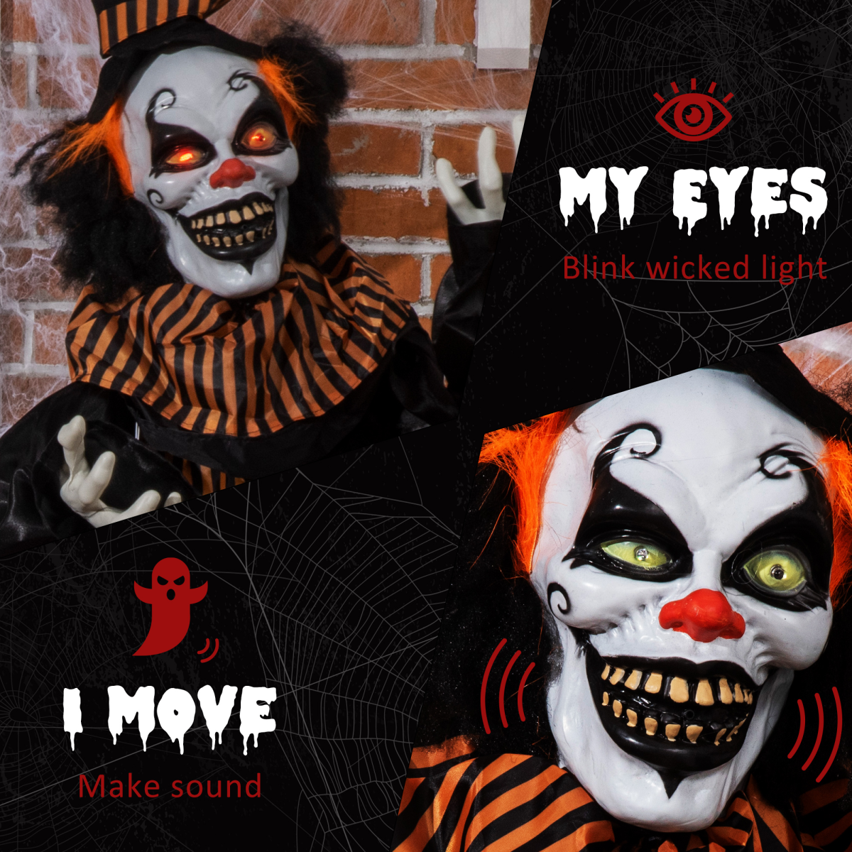 67 Inch Life Size Outdoor Halloween Talking Circus Clown Light Up Eyes
