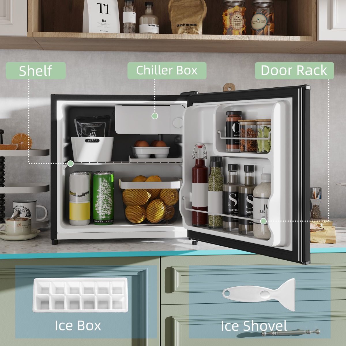 46L Counter Top Fridge with Chiller Box Mini Fridge for Bedrooms Black