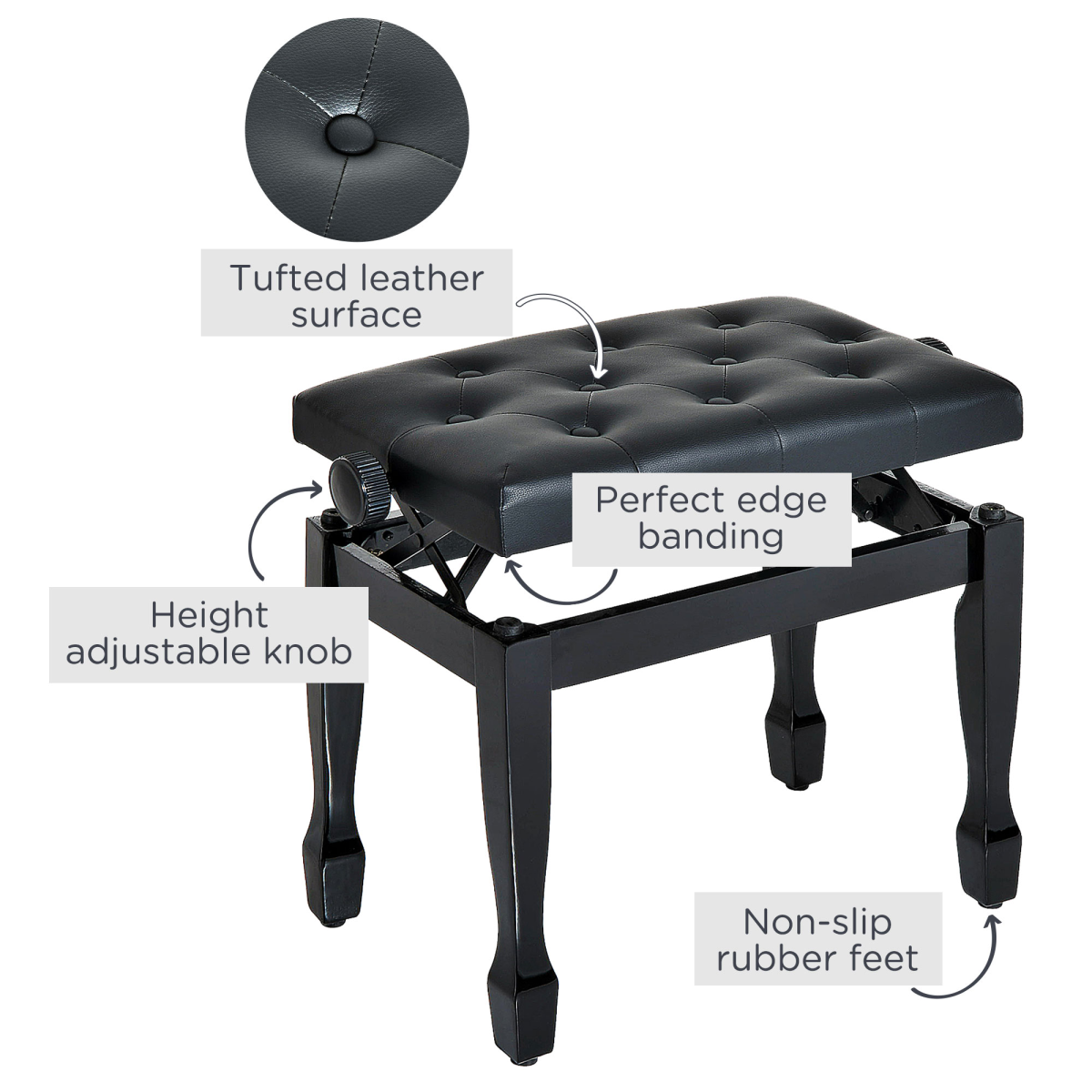 Classic Digital Keyboard Piano Bench Padded Seat Stool Solid Wooden